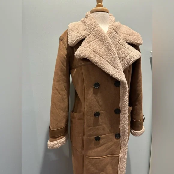 Avec Les Filles Faux Shearling Coat Brown size Large - Picture 6 of 16